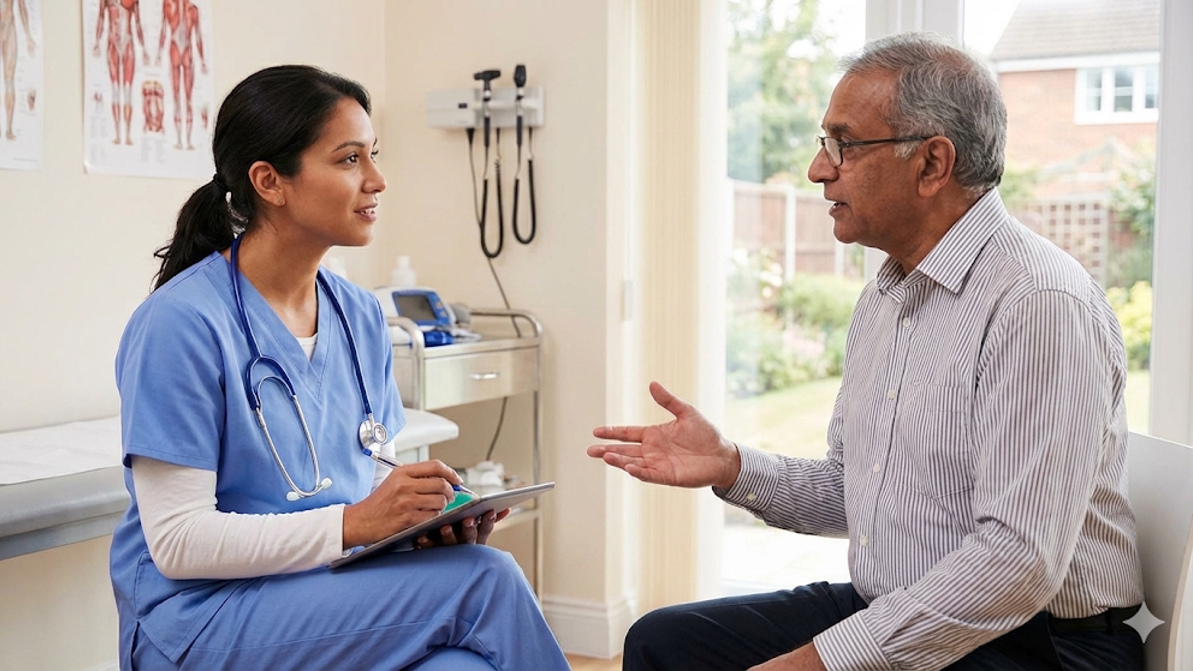 Healthcare worker interviewing patient